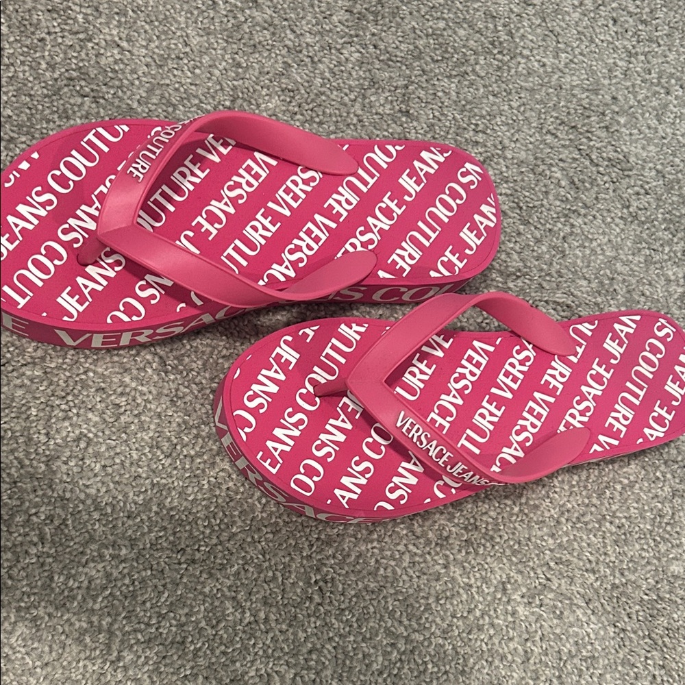 Versace Pink Sandals with Bold Branding